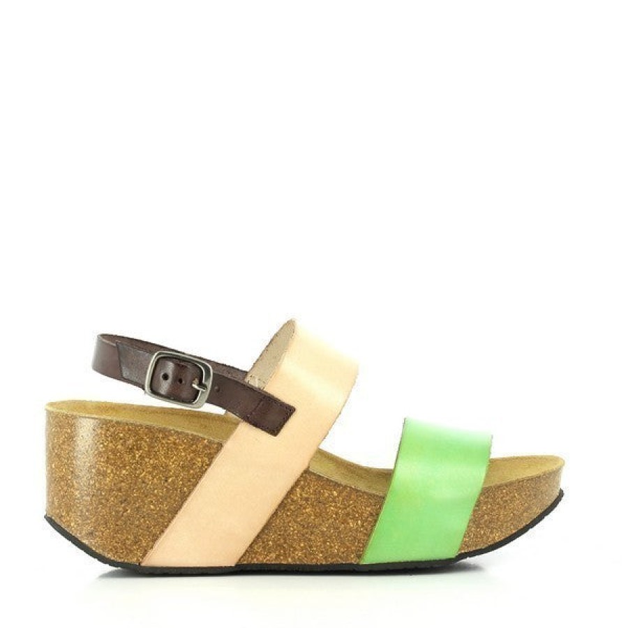 Ladies Plakton Mid Heels | Plakton 275028 Green-Beige-Brown