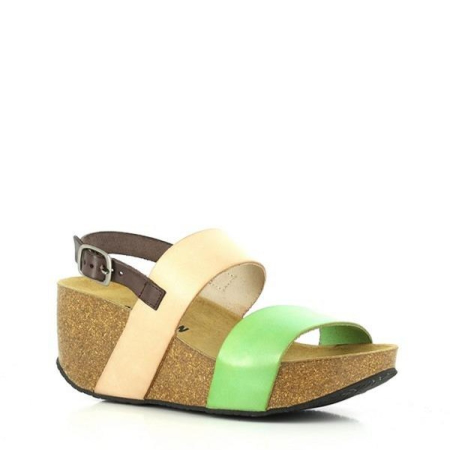 Ladies Plakton Mid Heels | Plakton 275028 Green-Beige-Brown